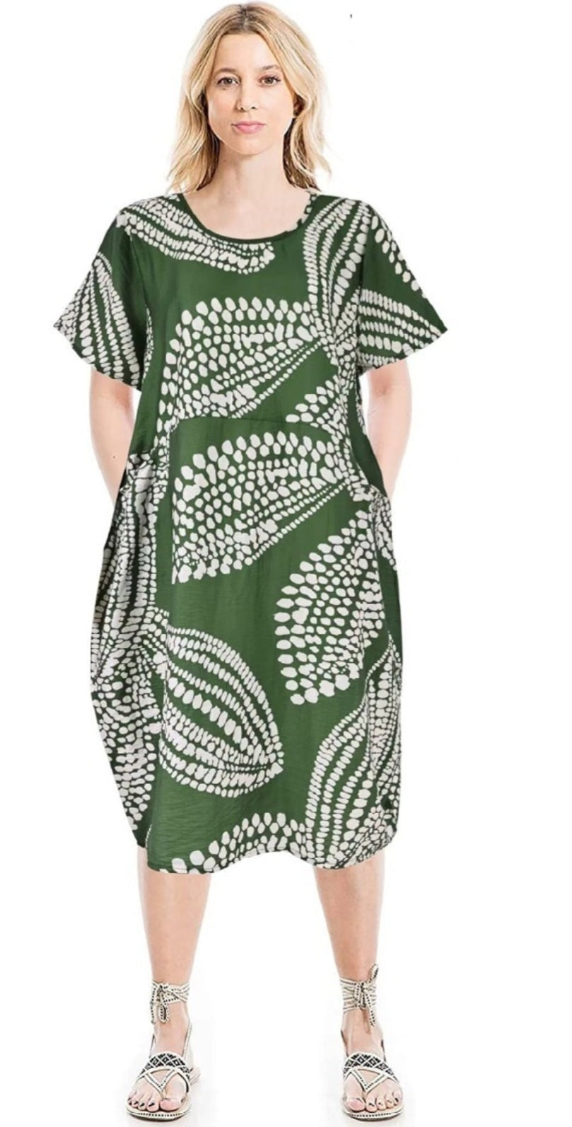 Ekegant 2897 Green Print Dress